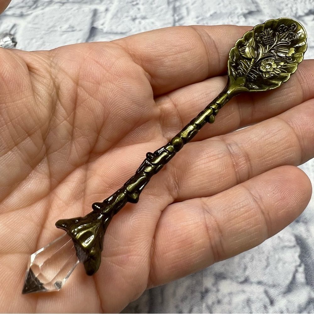 4 antique tone Retro Coffee Spoons Crystal Alloy Spoons Vintage Carved Coffee …